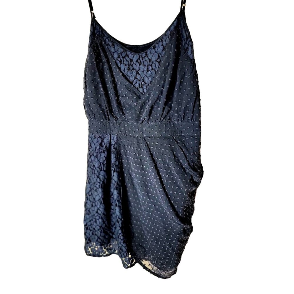 Madison Marcus Black Sleeveless Polka Dot & Lace Mini Dress Draped Side Medium